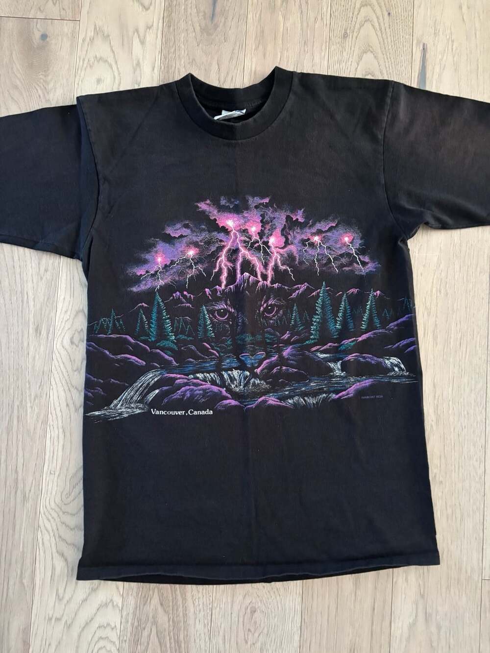 Vintage Mountain Lion Lightning Storm Graphic T-Shirt Black